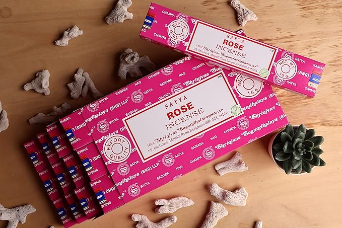 EARTH Satya Rose Incense Sticks 15 GMS (Pack of 12) (Green Certified) Indian Perfumed Hand Rolled Agarbatti Perfect for Worship,Relaxation, Medication. Earth