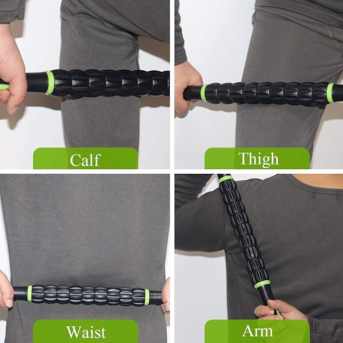 Muscle Roller Massage Roller Stick for Athletes, Help Reducing Muscle Soreness Cramping Tightness Leg Arms Back Calves Muscle Massager（Green - Black- 18 inch） - Bloomnest