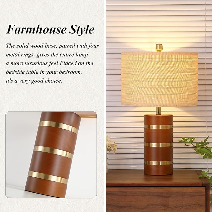 Farmhouse Table Lamp,Antique Nightstand Lamp,Rustic Wood Bedside Lamps for Bedroom Living Room Dining Table Patio Hallway Hotel,UL Listed,Bulbs Included,Set of 2 - Bloomnest
