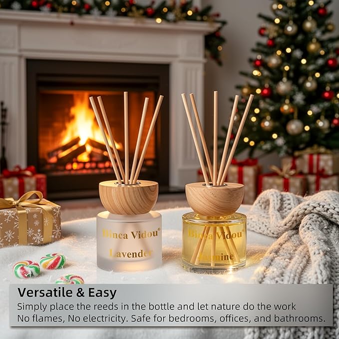 Reed Diffuser Set, Binca Vidou Lavender & Jasmine Natural Scent Oil Diffusers with Sticks for Home Office Bathroom Aromatherapy Decor 3.38oz x 2 - Bloomnest
