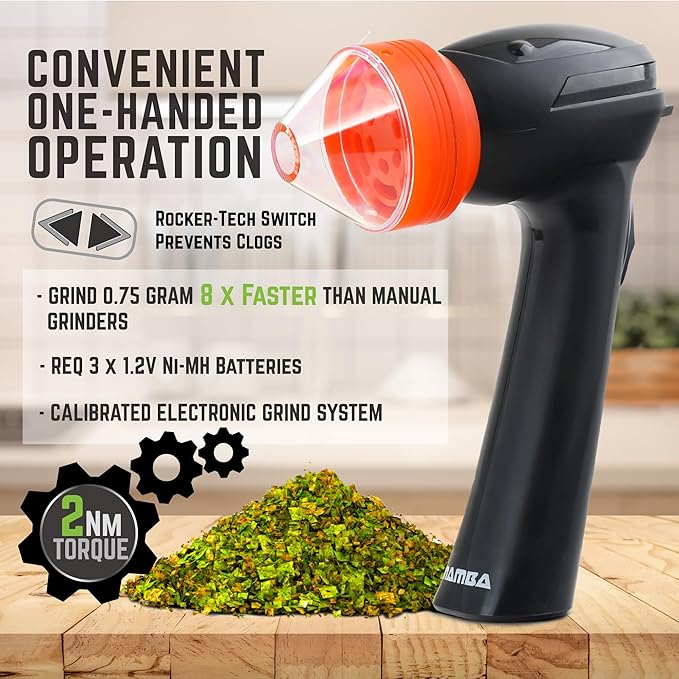 Mamba Lite 0.75g Orange All Plastic Head USB Electric Herb Grinder. Small Portable Herbal Machine & Spice Mill for the Kitchen - Bloomnest