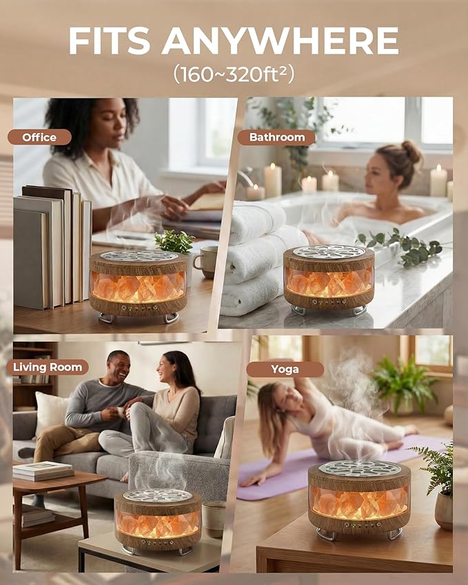 Essential Oil Diffuser with Himalayan Salt Lamp, 350ml Ultrasonic Aromatherapy Humidifier, 7 Colors LED Light, Timer & Auto Shut-Off for Home Bedroom Office Spa Yoga Bloomnest