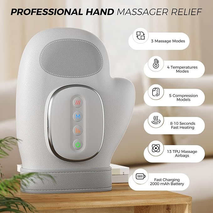 WUX Hand Massager with Heat Compression Relief, 3 Massage 4 Temperatures 5 Compression Models Therapy, Helps Soothe Hand Fatigue, Carpal Tunnel and Arthritis Discomfort, Ideal Gift for Women, Men - Bloomnest