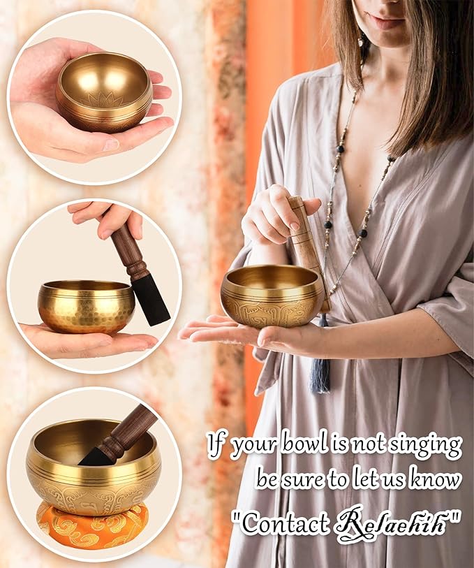 2-Pack Tibetan Singing Bowls Set - 100% Handmade in Nepal, Sound Bowl Meditation Set for Yoga, Chakra Healing, Meditation Gifts, Unique Gifts for Women (Blue, 3.15 + 4 inch) - Bloomnest