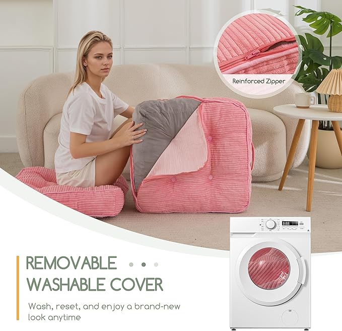 HIGOGOGO Washable Floor Pillow Cushion for Adults, Meditation Cushion Pillow, Large Square Floor Sitting, Removable Tufted Corduroy Cover, for Tatami Living Room or Yoga, 22x22 Inch, Machine Washable - Bloomnest