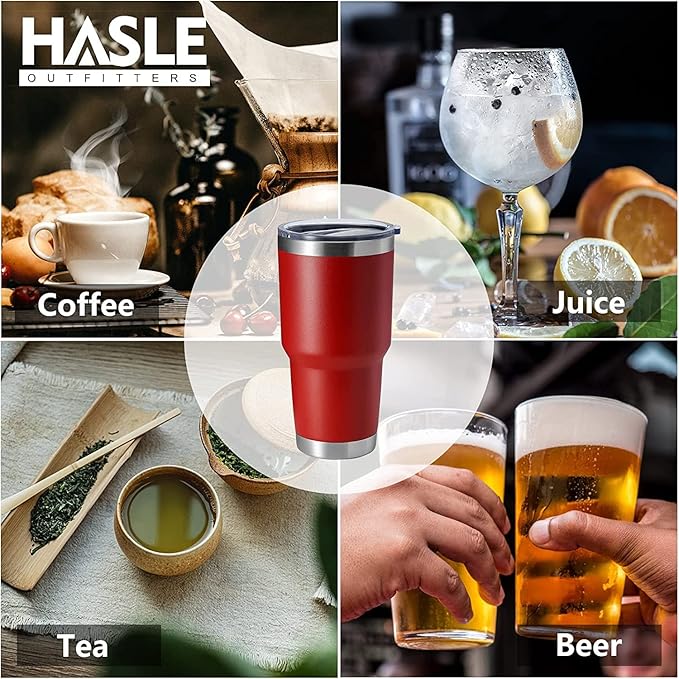 HASLE OUTFITTERS 30oz Stainless Steel Tumbler, Double Wall Vacuum Insulated Travel Mug Tumbler, Durable Insulated Coffee Mug, Gift Box Set (Red, 12)