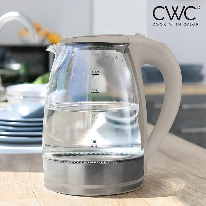 COOK WITH COLOR Electric Tea Kettle, 1.8L Cordless Hot Water Boiler, 1200W Rapid Boil, Auto Shutoff & Boil Dry Protection, BPA-Free, Sleek Countertop Design, Sand - Bloomnest