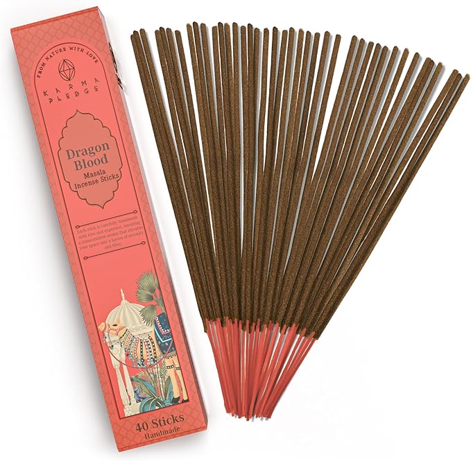 Incense Sticks, Dragons Blood Incense, Made with Natural Ingredients, Hand Rolled Aromatic Masala, 40 Stick Pack, 45-60 Minute Burn Time, Best for Home Fragrance, Meditation, Yoga, Spiritual Healing KARMAPLEDGE