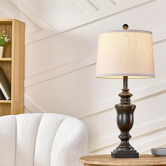 27.5" Vintage Farmhouse Table Lamps Set of 2 Bedside Lamp, 3 Way Dimmable Bedroom Lamps with 2 USB Ports +AC Outlet Touch Nightstand Lamp Rustic Lamp (Rotary-Antique Black) - Bloomnest