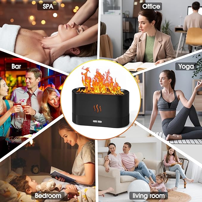 2 Pack Essential Oil Diffuser,Colorful Flame Air Aroma Diffuser Humidifier,Upgraded 7 Flame Colors Noiseless Essential Oil Diffuser for Home,Office,Yoga with Auto-Off Protection(180mL,Black) - Bloomnest