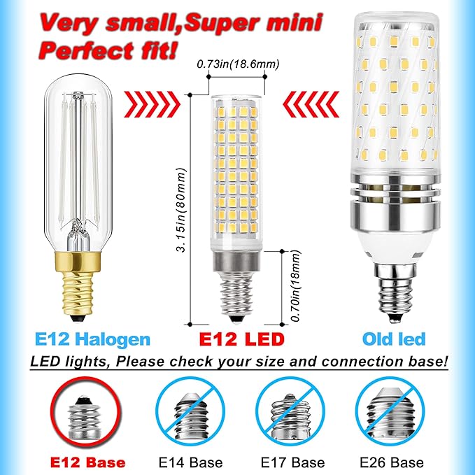 E12 100w LED Bulbs Equivalent C7,4000K Natural White,1200 lm T6 E12 12W LED Candle Bulbs for Candelabra Ceiling Fan Chandelier Pendant Lighting Salt Lamp,Non-dimmable,2 Pack - Bloomnest