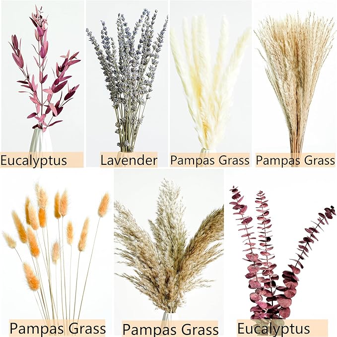 Fall Dried Flower Bouquet with Pampas Grass, Orange Bunny Tails, Lavender & Red Eucalyptus –Boho Fall Decor for Home, Vase, Porch & thanksgiving –Autumn Floral Arrangements for Fall Decorations Indoor - Bloomnest