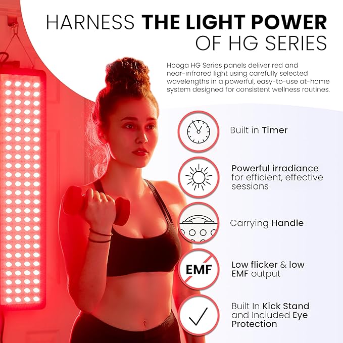 Hooga HG500 Red Light Panel with Near Infrared LED Light, 100 LEDs 660nm 850nm Dual Wavelength, Built-in Timer, Hanging Kit Included.