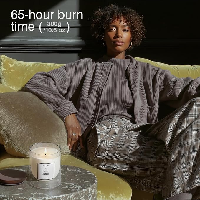 Scented Candles by LUNAAURA | Palo Santo - Sandalwood, Copaiba Balsam, Leather, Labdanum, Papyrus, Resin, Ebony | Aromatic Candle for Relaxation & Meditation | Long Lasting 65 Hour Burn Time(10.6 oz) - Bloomnest