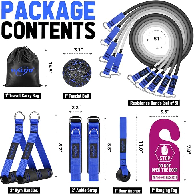 WALITO Resistance Bands Set - Exercise Bands with Handles, Door Anchor, Legs Ankle Straps, for Heavy Resistance Training, Physical Therapy, Muscle Training, Yoga, Home Workouts, Gym - Bloomnest