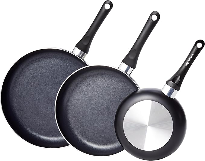 Amazon Basics Non Stick 3-Piece Kitchen Cookware Set, Includes 8-inch, 10-inch, 12-inch Pan, Black - Bloomnest