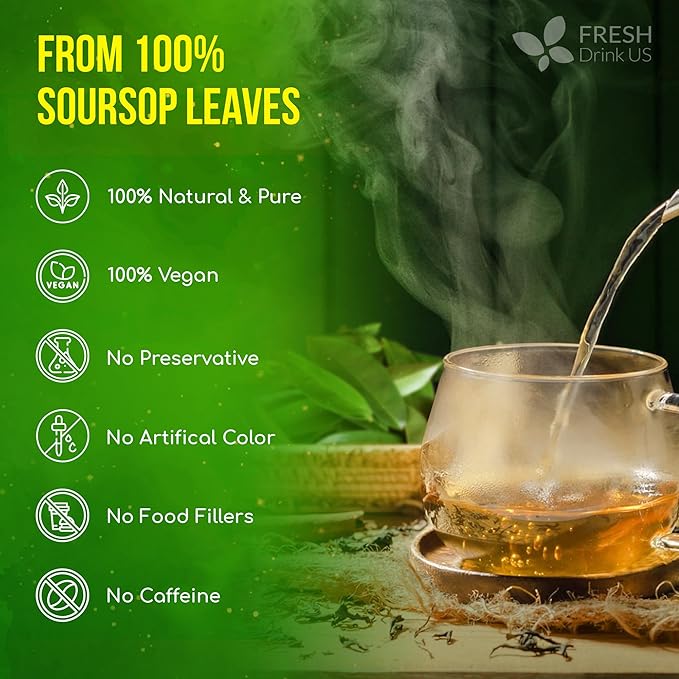 FreshDrinkUS, Premium 8oz Soursop Dried Leaves Loose Leaf Tea – 100% Pure Annona Muricata Leaves, Naturally Dried, Caffeine-Free Herbal Tea for Daily Enjoyment. Sugar-Free. Vegan - Bloomnest