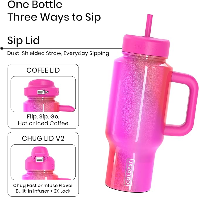 Coldest Tumbler with Handle and Coffee Lid - 100% Spill Proof Tumbler with Straw (3 Lids) - Stainless Steel Insulated Leakproof Tumblers for Women & Men - Cup Holder Friendly - 24 oz (Kissed Dream) - Bloomnest