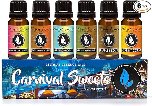 Eternal Essence Oils Carnival Sweets Set of 6 Premium Fragrance Oils - Candy Corn, Salted Caramel Pumpkin, Candy Concoction, Summer Boardwalk, Spiced Caramel Pear, and Maple Pecan Scented Oils - 10ML - Bloomnest