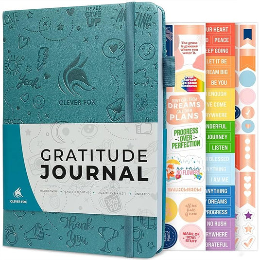 Clever Fox Gratitude Journal – Happiness, Positivity & Affirmation Daily Journal – Inspirational Daily Notebook – 3 Months, A5 (Aquamarine) - Bloomnest