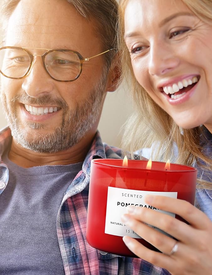 Pomegranate Noir Vanilla 3 Wick Candle | Highly Scented Natural Soy Candle 15.8 oz | Aromatherapy Stress Relief Candle Long Lasting & Clean Burn | Luxury Relaxing Gift for Home, Women & Men - Bloomnest