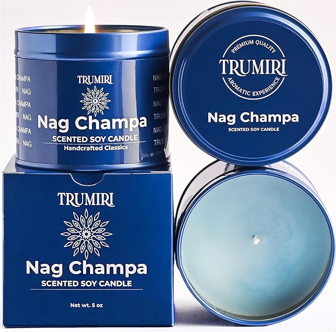 Nag Champa Candle for Home Scented - 5oz Natural Soy Clean Organic Non Toxic - for Aromatherapy Meditation Spiritual Gifts Bathroom Kitchen - Long Lasting Heavily Scented - Velas Aromáticas TRUMIRI