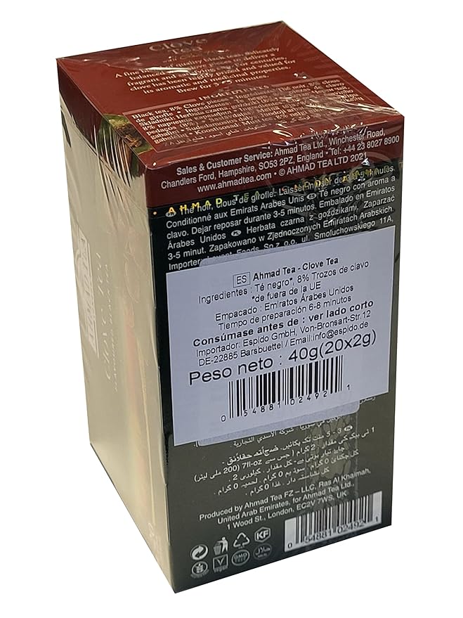 Ahmad Tea Black Tea, Clove Teabags, 20 ct (Pack of 1) - Caffeinated & Sugar-Free - Bloomnest