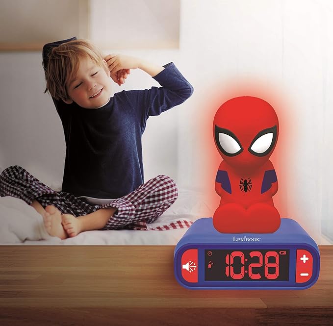 LEXiBOOK - Marvel Spider-Man Digital Alarm Clock with Night Light Snooze and Marvel Spider Man Superheroes Sound Effects - Boys Clock - Luminous Spiderman, Blue - RL800SP - Bloomnest