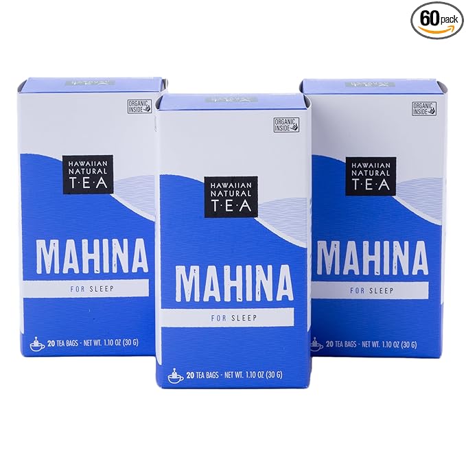 Hawaiian Natural Tea Organic Mahina Chamomile Tea with Passionflower & Valerian Root - Caffeine Free, Herbal, Antioxidant-Rich, For Calming, Wellness, Bedtime, Anxiety & Stress - 60 Bags - Bloomnest