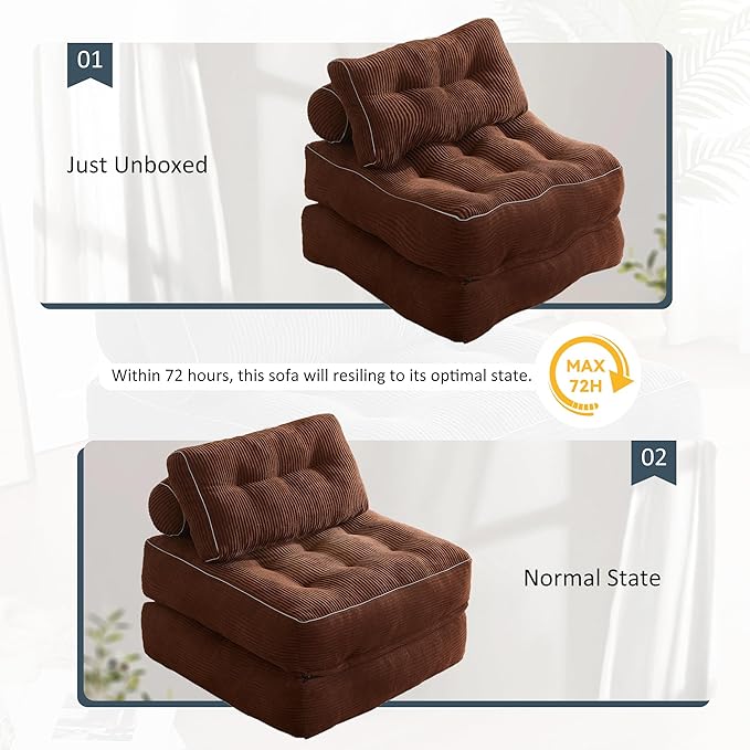 35.4x33.5 Inch Floor Pillow, Large Round Floor Cushion with Removable Washable Cover - Ultra Soft Plush Filling for Adults, Kids, Lounge, Bedroom, Reading Nook, Meditation, Corduroy, Brown