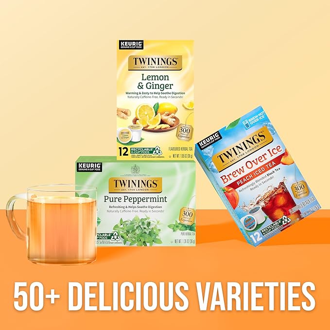Twinings Lemon & Ginger Herbal Tea 72 K-Cup Pods for Keurig, 12 Count (Pack of 6), Tangy & Spicy, Naturally Caffeine-Free, Enjoy Hot or Iced - Bloomnest
