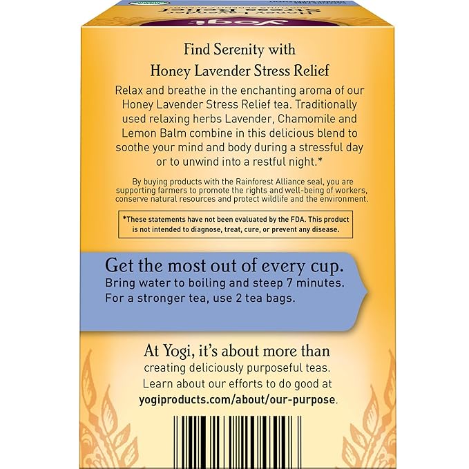 Yogi Tea Honey Lavender Stress Relief Tea - 16 Tea Bags per Pack (6 Packs) - Organic Chamomile Lavender Tea - Includes Lemon Balm, Lemongrass, Spearmint Leaf, Peppermint Leaf, Honey Flavor & More - Bloomnest