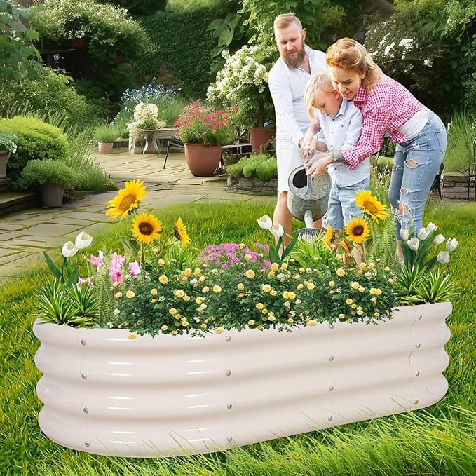 1MORE Galvanized Raised Garden Bed- Planter Garden Boxes Outdoor, Raised Beds for Gardening, 4x2x1ft Metal Garden Bed Kit for Vegetables Flower, Planter Raised Beds with Tools.White-2pack - Bloomnest