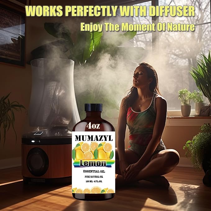 Lemon Essential Oil, Lemon Oil 4 Fl Oz 120ML for Diffuser Humidifier Yoga Cleaning DIY Candle Soap Making MUMAZYL Essential Oils MUMAZYLESSENTIALOIL