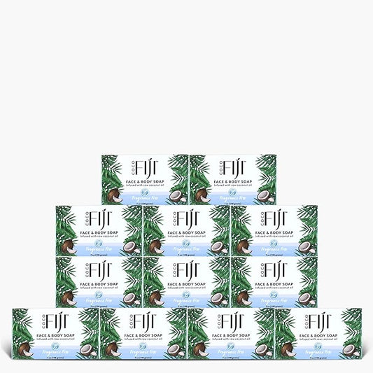 Coco Fiji Soap Bar for Face and Body Infused With Organic Coconut Oil, Fragrance Free, Essential Oil, Natural Soap for Moisturizing & Pore Purifying Skin, 7 oz,Pack of 12