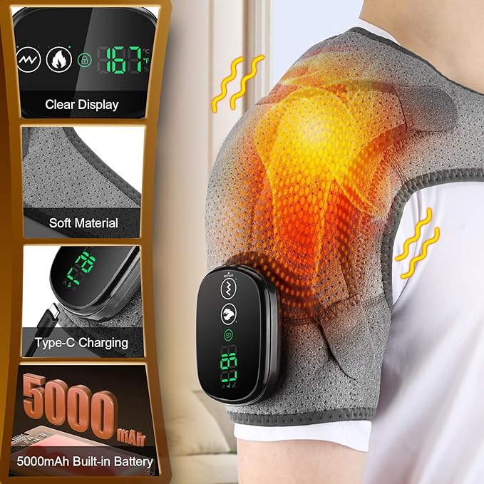 Shoulder Heating Pad, Shoulder Massager for Pain Relief Deep Tissue, Heated Shoulder Brace Wrap for Men Women, Rotator Cuff Heating Pad for Pain Relief - Bloomnest