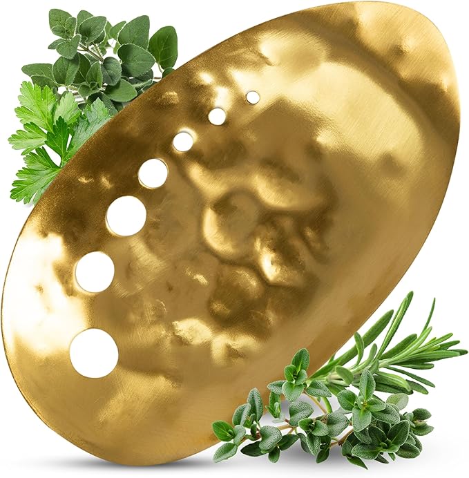 Brass Herb Stripper Bowl 7 Hole Sizes Shred & Catch Herbs & Greens 5.5 x 3.5 In. AH-STBS-2023 - Bloomnest