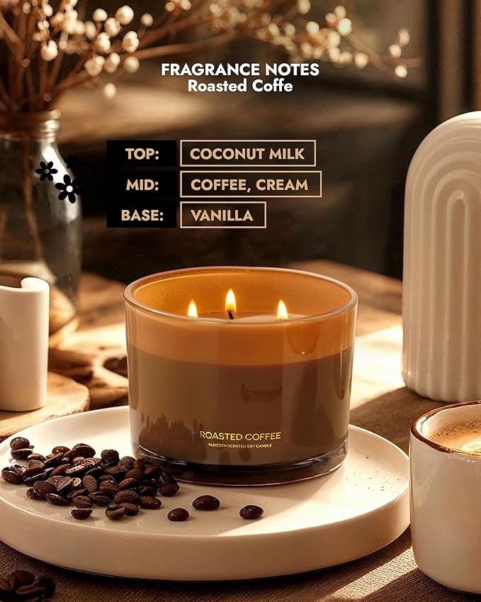 96NORTH Luxury Coffee Soy Candle | Large 3 Wick Jar Candle | Up to 40 Hours Burning Time | 100% Natural Soy Wax | Housewarming Gift for Men and Women - Bloomnest