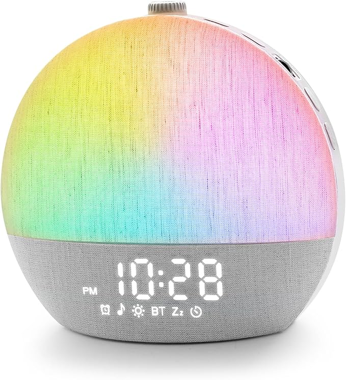 Sunrise Alarm Clock, White Noise Sound Machine, Sunlight Alarm Clocks for Bedrooms, 9 Natural Wake Up RGB Night Light, 30 Soothing Sounds for Heavy Sleepers, Baby, Kids, Adults - Bloomnest