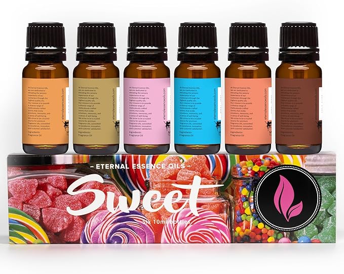 Eternal Essence Oils Sweet Set of 6 Premium Fragrance Oils - Includes Bubble Gum, Orange Creamsicle, Peaches & Cream, Blue Cotton Candy, Oatmeal Cookie Dough, and. Chocolate Scented Oils - 10ML - Bloomnest