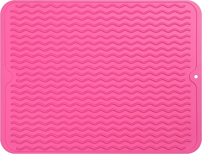 Silicone Dish Drying Mat for Multiple Usage,Easy clean,Eco-friendly,Heat-resistant Silicone Mat for Kitchen Counter or Sink,Refrigerator or drawer liner Rose L 16 inches x 12 inches - Bloomnest
