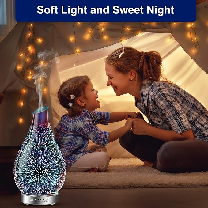 MAXWINER Essential Oil Diffusers Ultrasonic 3D Glass Aromatherapy Diffuser, Auto Shut-Off, Timer Setting, 7 Colors LED Lights Changing for Home, Office, Spa 120ml - Bloomnest