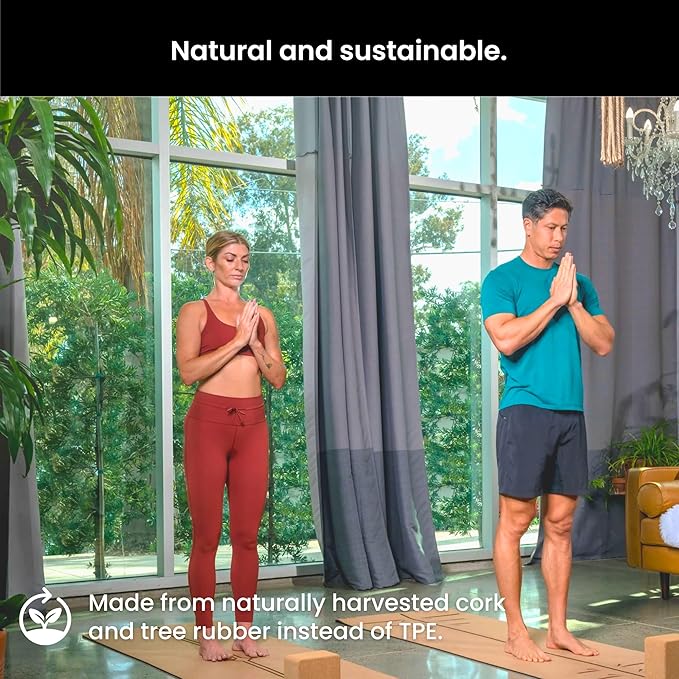 Luxury Cork Yoga Mat - Non Slip, Extra Thick Grip. Thicker, Longer, and Wider for More Comfort and Support. Tough Enough For Hot Yoga. Natural, Non Toxic, and Eco Friendly. Optional Alignment Lines. - Bloomnest
