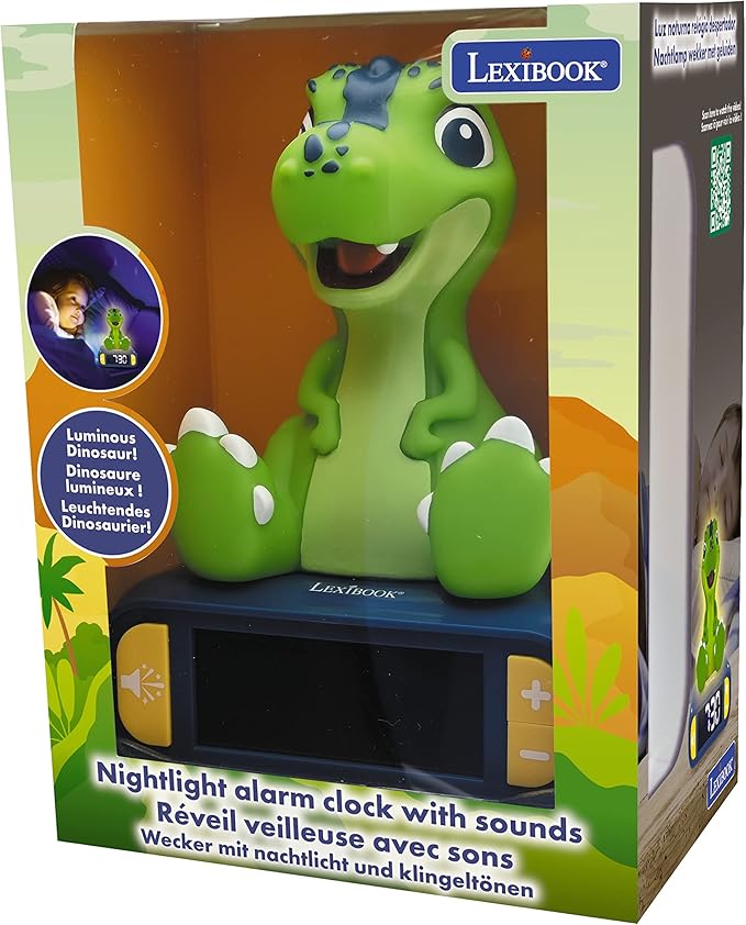 LEXiBOOK - Dinosaur Nightlight Alarm Clock, Clock, Alarm Clock for Boys and Girls, Snooze, Blue/Green - RL800DINO - Bloomnest