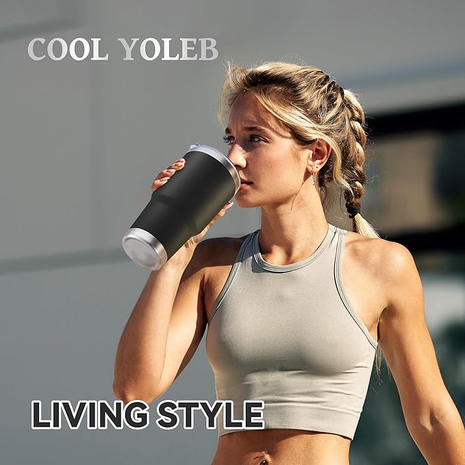 30 oz Tumbler with Lid Stainless Steel Tumblers Bulk Vacuum Insulated Cup Reusable Powder Coated Travel Mug Double Wall Leak Proof Cups Keep Cold Drinks for 12 Hours Black, Set of 4