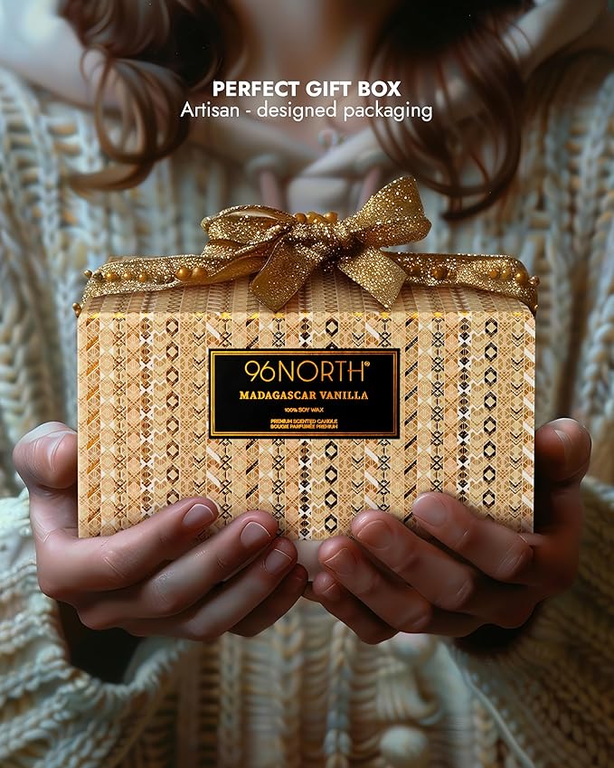 96NORTH Luxury Vanilla Soy Candles | Large 3 Wick Jar Candle | Up to 50 Hours Burning Time | 100% Natural Soy Wax | Relaxing Aromatherapy Aesthetic Candle | Housewarming Gift for Men and Women - Bloomnest