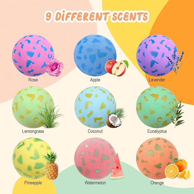 SHUCHING 9 PCS XXL Natural Colorful Bath Bombs with Surprise Inside for Kids, Bubble Bath Fizzy Balls Gift for Boys Girls Birthday Christmas - Bloomnest