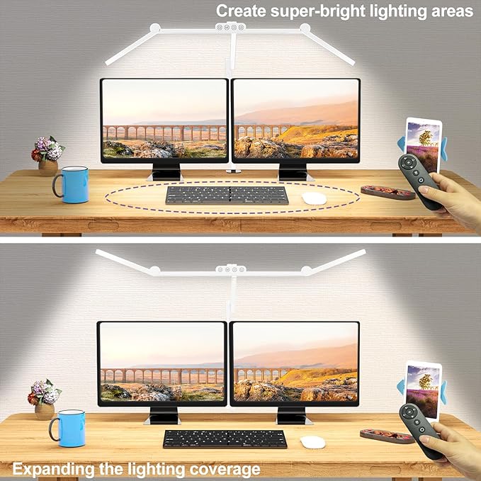 Micomlan Architect Desk Lamp with Clamp, Led Desk Lamp for Home Office with Remote Control, 24W Bright Dimmable Computer Light with Atmosphere Lighting Adjustable Table Light(Remote) - Bloomnest