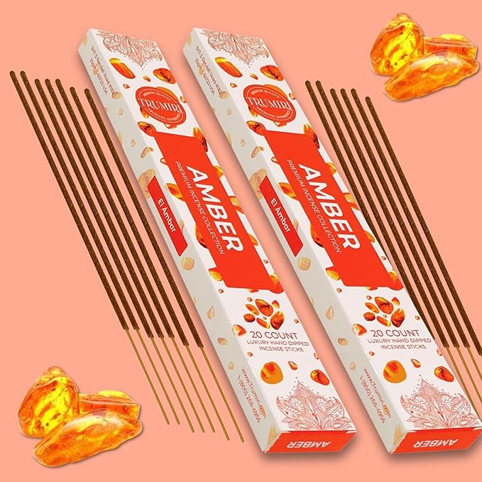 Amber Incense Sticks - Total 120 Insence-Sticks - 6 Packs of 20 Insense - Inciensos - Inscents - Natural Non Toxic Ingredients - Incents - Incence - Inscense - Insents TRUMIRI