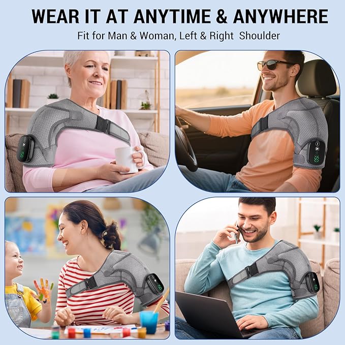 Heated Shoulder Wrap with Massage, Shoulder Heating Pad for Rotator Cuff Frozen Shoulder, Cordless Shoulder Heating Pads Shoulder Massager with Heat - Bloomnest